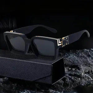 EUNOIALENS Men's Fashion Celebrity-Inspired Box-Shape European-American Style Sunglasses with Gold Accents, Gold Metal Sunnies, Unisex Adult Eyewear, Adults' Accessories, Cool Gifts for Guys, Fathersday Gift